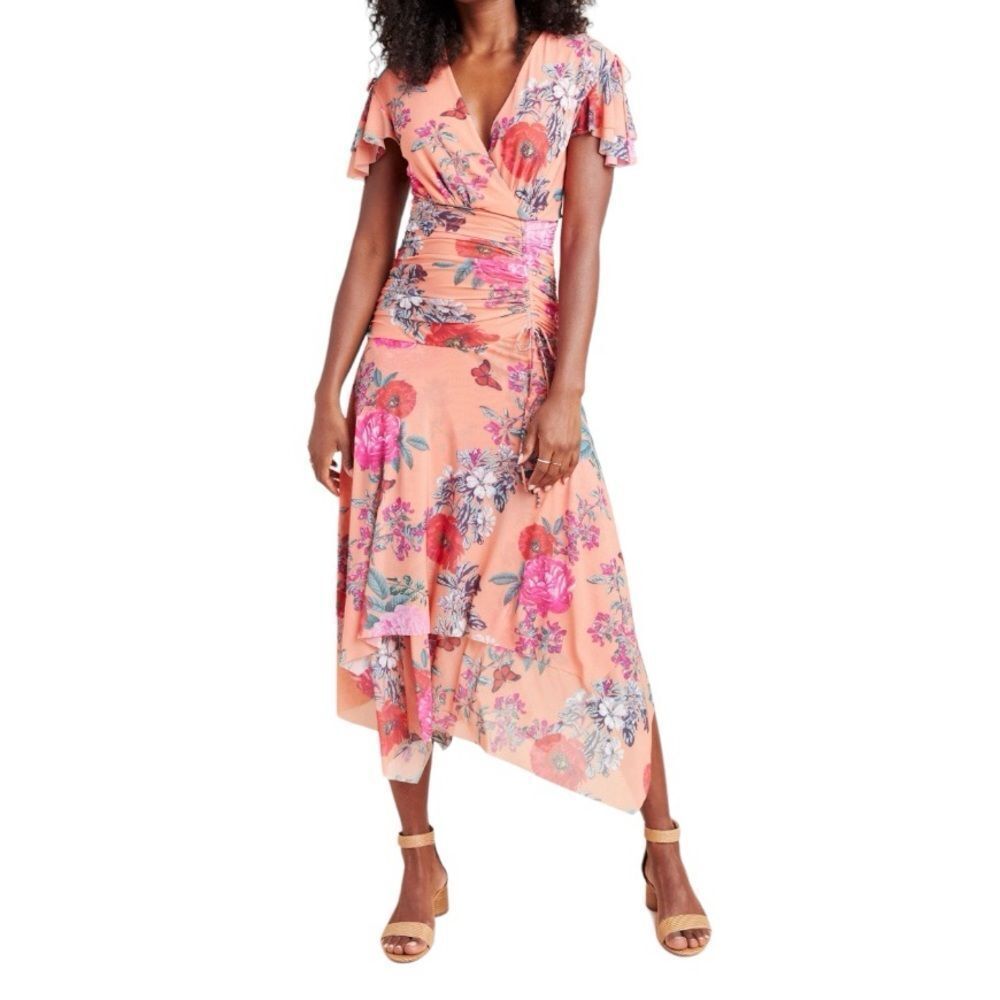 Maeve Floral Maxi Dress in Peach and Red